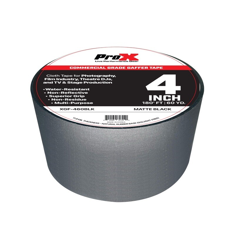 [00007] ProX XGF-460BLK 4 Inch 180FT 60YD Matte Black Commercial Grade Gaffer Tape Pros Choice Non-Residue