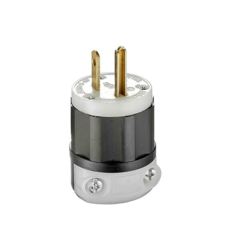 LEVITON 5266C Straight Blade Plug, 15 Amp, 125 Volt, Industrial Grade - Black & White