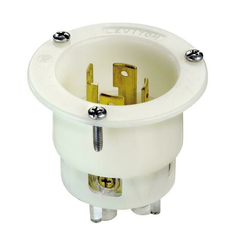 [LEV-2715 (M)] Locking Flanged Inlet, 30 Amp, 125/250 Volt, Industrial Grade - Black & White