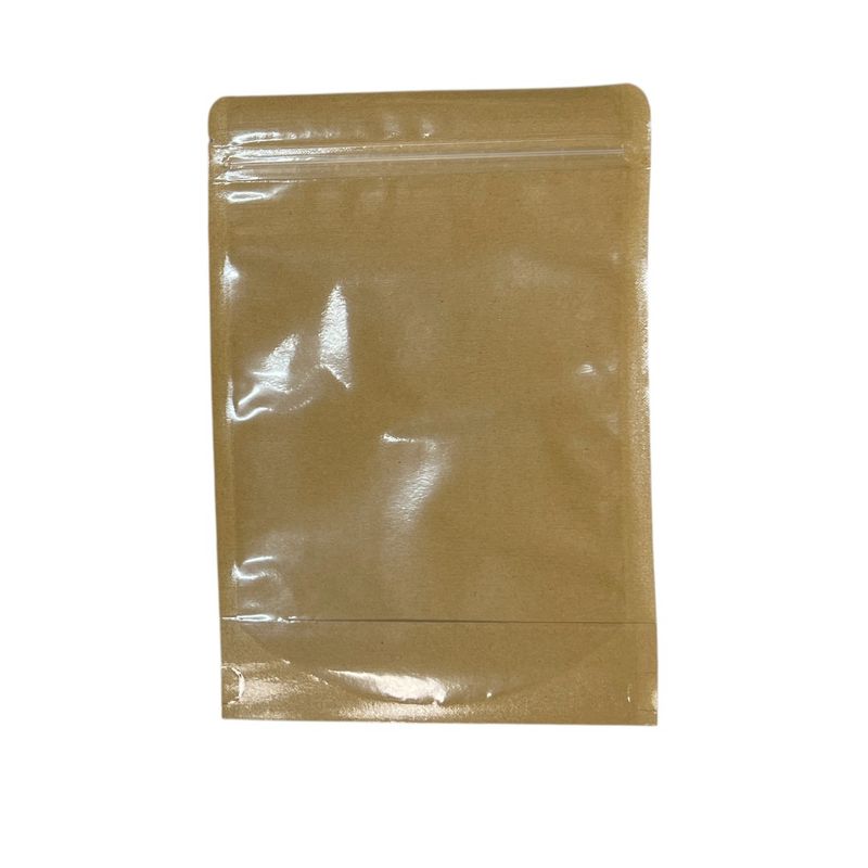 [K - SUP - K 200M 16X24X4] Clear plastic stand up pouch One side clear,one side Kraft 16*24cm 200micron Pack of 50