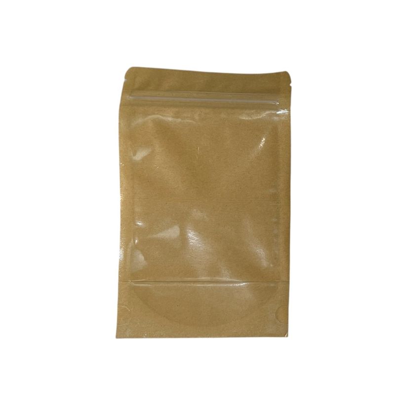 [K - SUP - K 200M 12X20X4] Clear plastic stand up pouch One side clear,one side Kraft 12*20cm 200micron Pack of 50