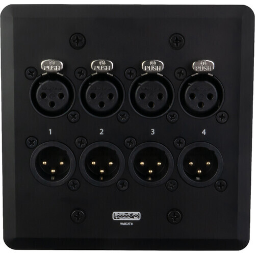 [WC851-B] SoundTools WallCAT WC851-B Two-Gang Wall Plate with Four Male & Four Female XLR Connectors (Black)
